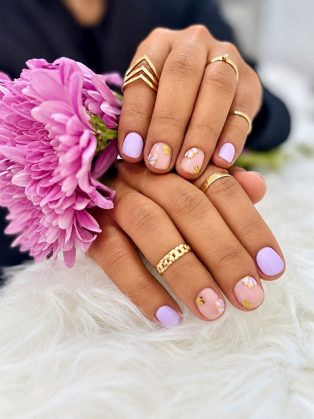Pastel floral nails, styled at Vibes Hair and Beauty