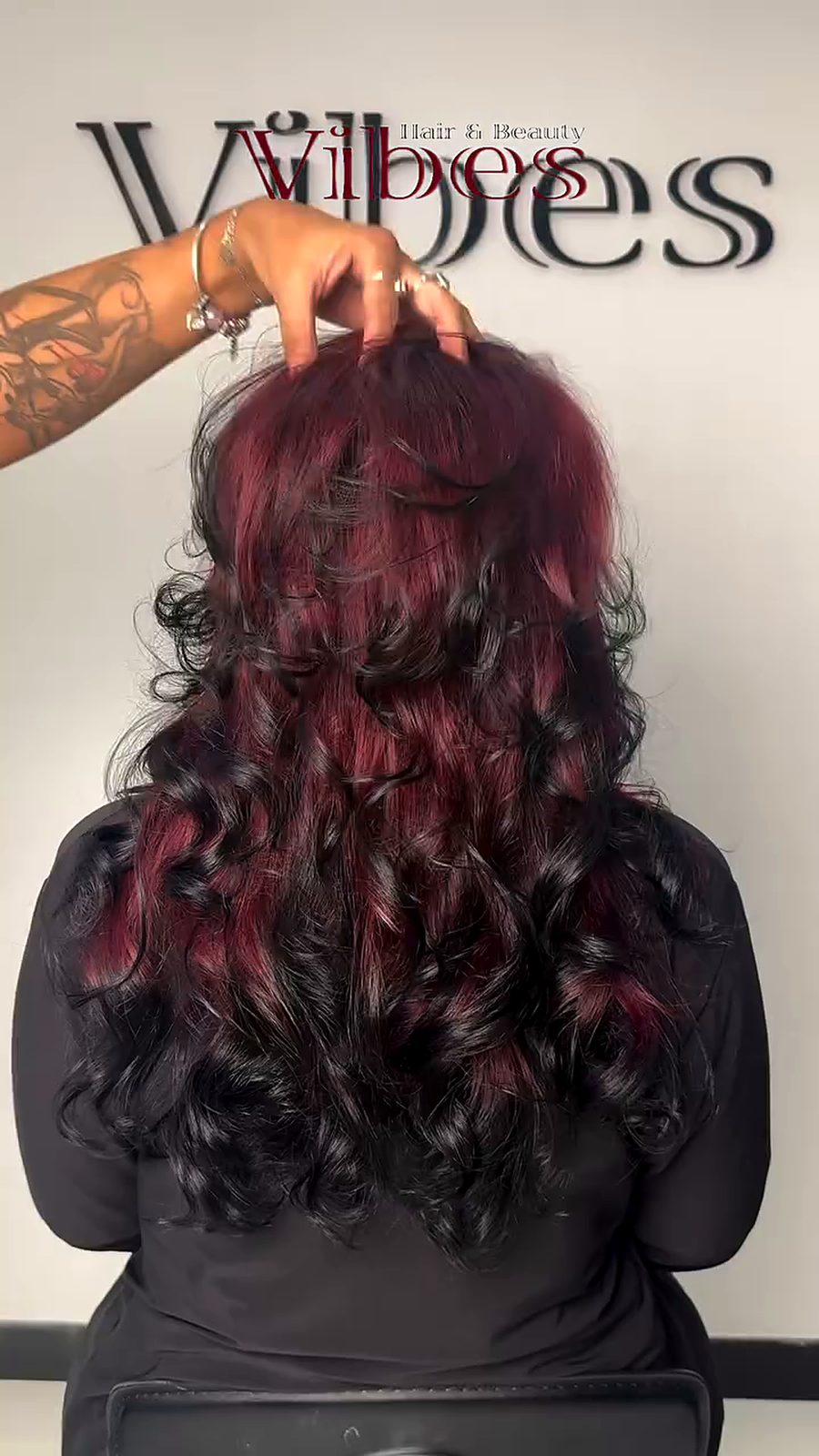 Red ombré curls coloured and styled at Vibes